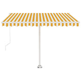 Freestanding Manual Retractable Awning 300x250 cm Yellow/White - 45-Degree Angle