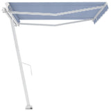 Freestanding Manual Retractable Awning 400x300 cm Blue/White - 45-Degree Angle