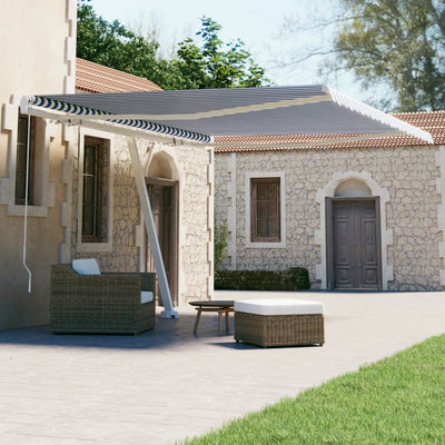 Manual Awning 4 x 3 m Blue and White Stripe 100% Polyester