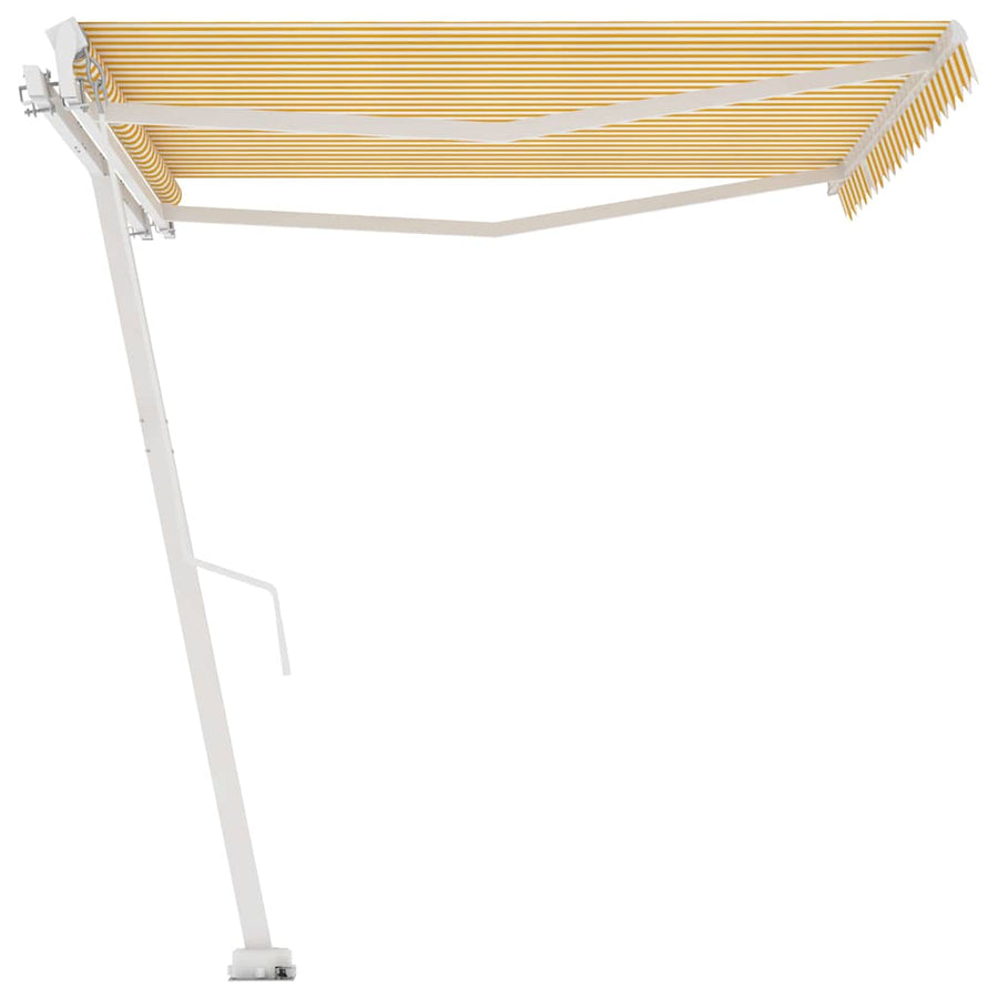 Manual Awning 4 x 3 m Yellow and White Stripe 100% Polyester