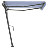 Freestanding Manual Retractable Awning 300x250 cm Blue/White - 45-Degree Angle