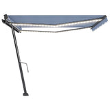 Manual Retractable Awning with LED 400x300 cm Blue and White - 45-Degree Angle