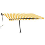 Manual Awning 4.5 x 3 m Yellow and White Stripe 100% Polyester