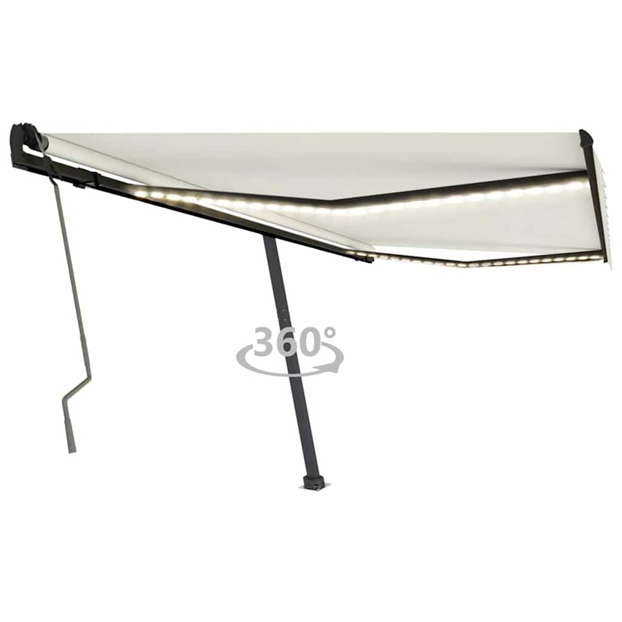 Manual Awning with Solar LED 4.5 x 3 m Cream 100% Polyester