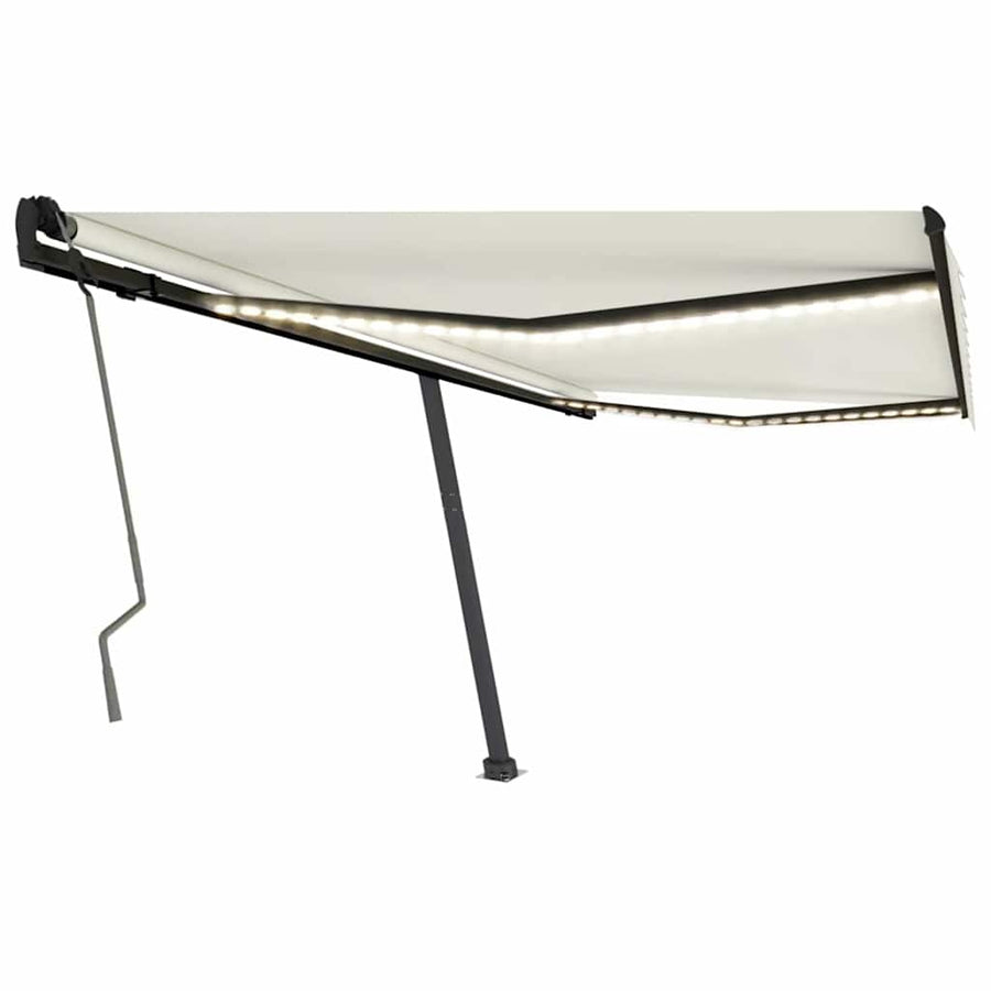 Manual Awning with Solar LED 4.5 x 3 m Cream 100% Polyester