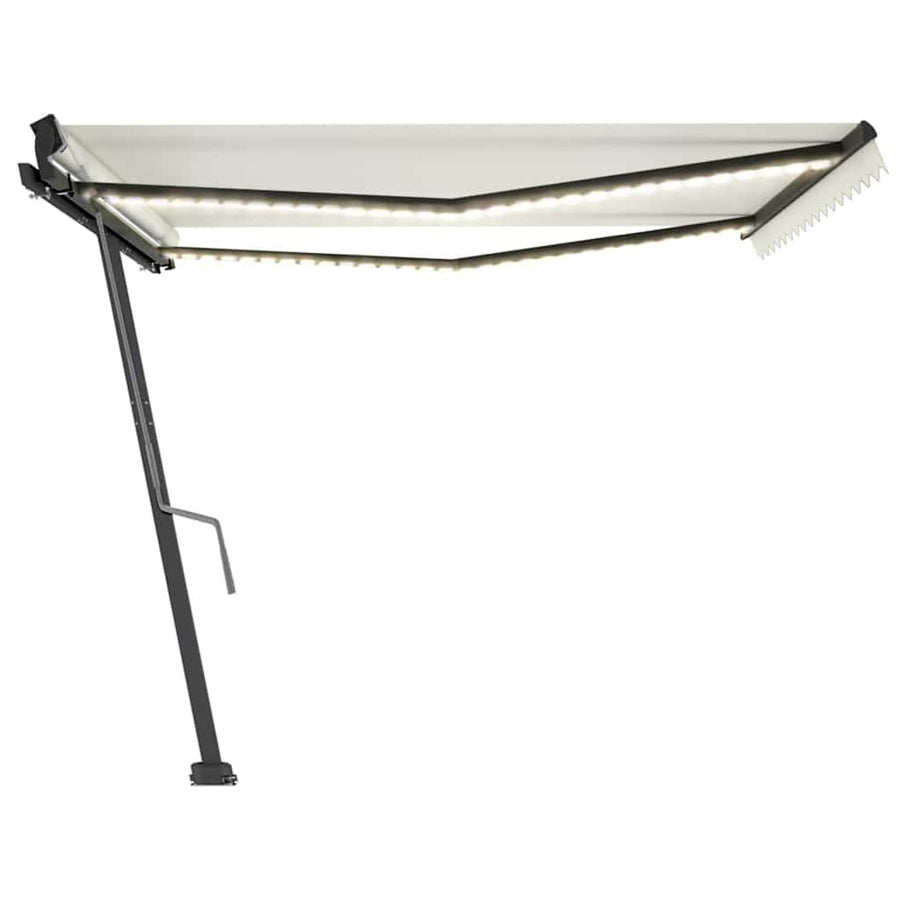 Manual Awning with Solar LED 4.5 x 3 m Cream 100% Polyester