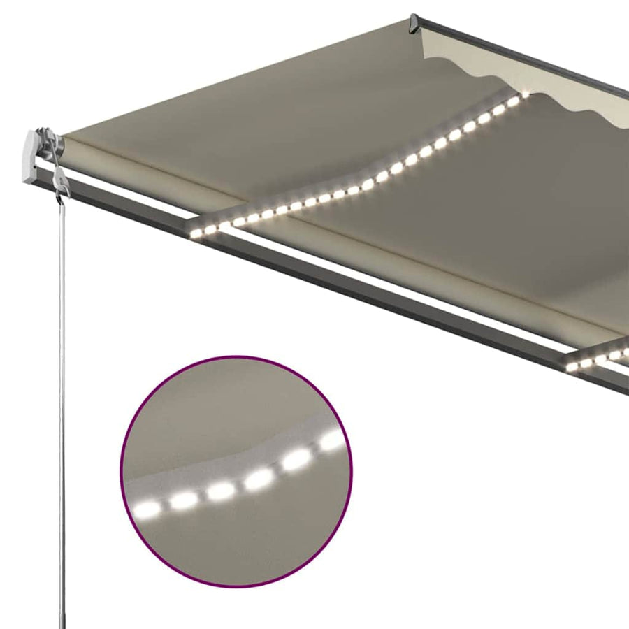 Manual Awning with Solar LED 4.5 x 3 m Cream 100% Polyester