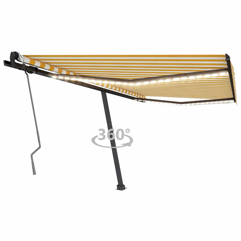 Manual Retractable Awning with LED 450x300 cm Yellow and White (313242+313175+315097)