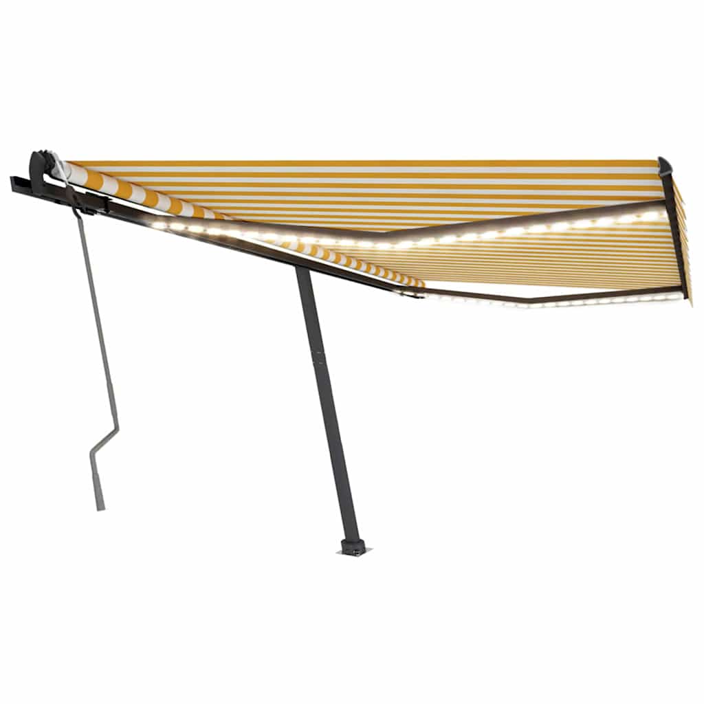 Manual Retractable Awning with LED 450x300 cm Yellow and White (313242+313175+315097)