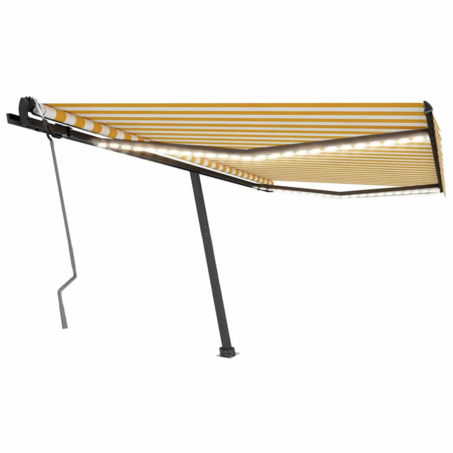 Manual Awning with Solar LED 4.5 x 3 m Yellow and White Stripe