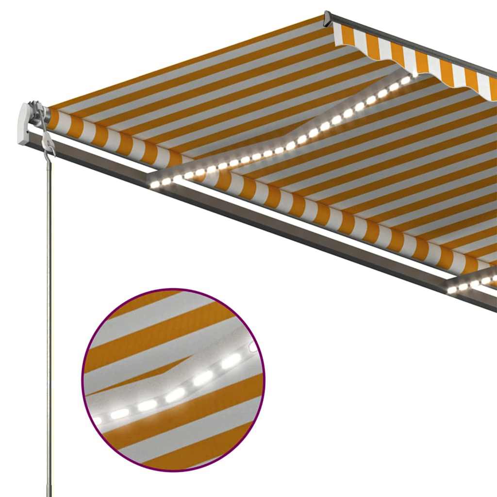 Manual Retractable Awning with LED 450x300 cm Yellow and White (313242+313175+315097)