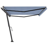 Freestanding Manual Retractable Awning 500x300 cm Blue/White - 45-Degree Angle