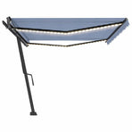 Manual Awning with Solar LED 5 x 3 m Blue and White Stripe
