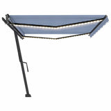 Manual Retractable Awning with LED 500x300 cm Blue and White - 45-Degree Angle