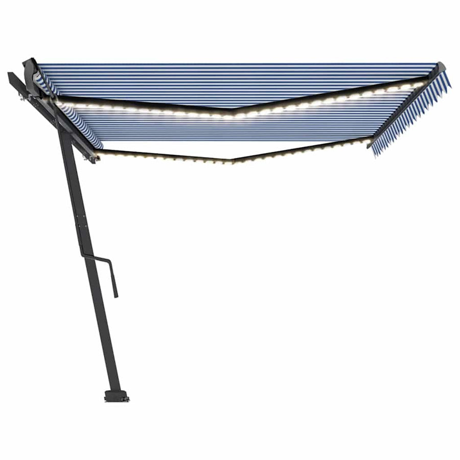 Manual Awning with Solar LED 5 x 3 m Blue and White Stripe