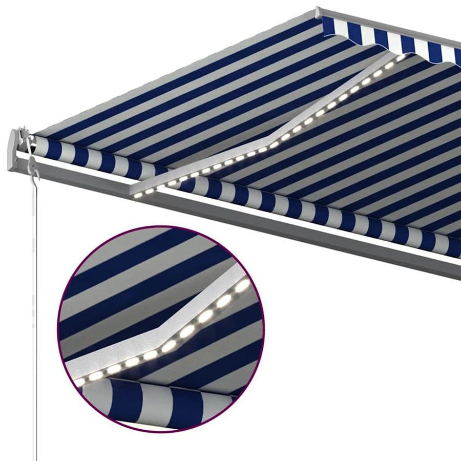 Manual Awning with Solar LED 5 x 3 m Blue and White Stripe