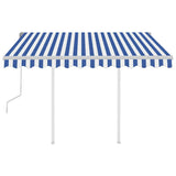 Manual Retractable Awning with Posts 3x2.5 m Blue and White - Top-Down View