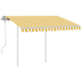Manual Retractable Awning with Posts 3x2.5 m Yellow and White - Side View