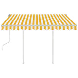 Manual Retractable Awning with Posts 3x2.5 m Yellow and White - Top-Down View