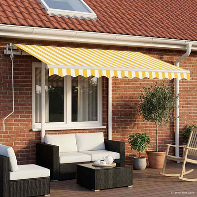 Manual Awning 3 x 2.5 m Yellow and White Stripe 100% Polyester