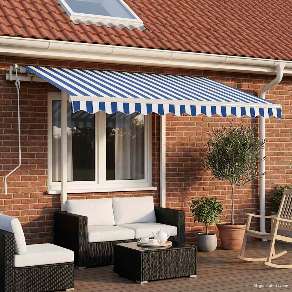 Manual Retractable Awning with Posts 3.5x2.5 m Blue and White