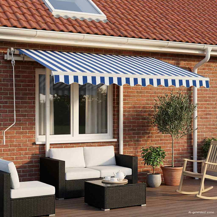 Manual Awning 3.5 x 2.5 m Blue and White Stripe 100% Polyester