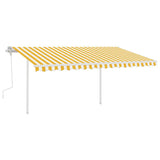 Manual Retractable Awning with Posts 4.5x3 m Yellow and White