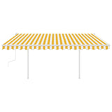Manual Retractable Awning with Posts 4.5x3 m Yellow and White - Side View