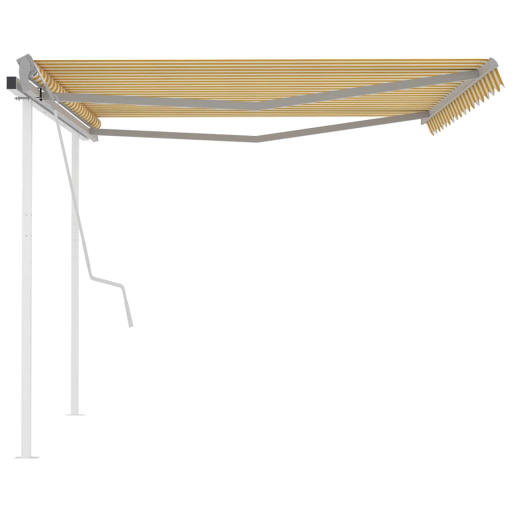 Manual Retractable Awning with Posts 4.5x3 m Yellow and White