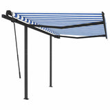 Manual Retractable Awning with Posts 3x2,5 m Blue and White
