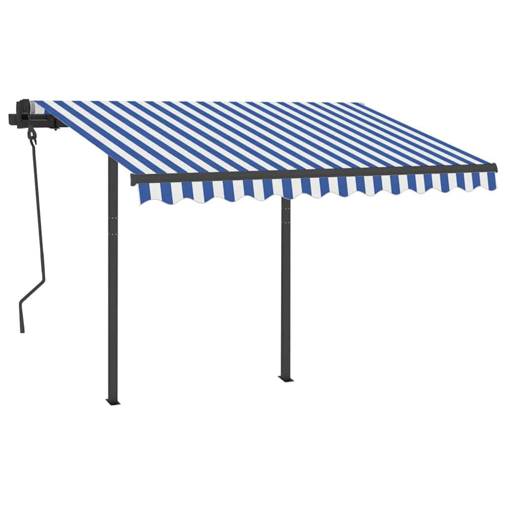 Manual Retractable Awning with Posts 3x2,5 m Blue and White