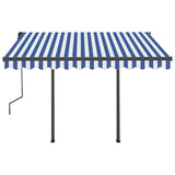 Manual Retractable Awning with Posts 3x2,5 m Blue and White - Top-Down View