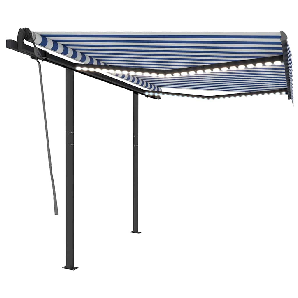 Manual Retractable Awning with LED 3x2,5 m Blue and White