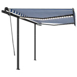 Manual Retractable Awning with LED 3x2,5 m Blue and White - Front View