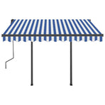 Manual Awning with Solar LED 3 x 2.5 m Blue and White Stripe