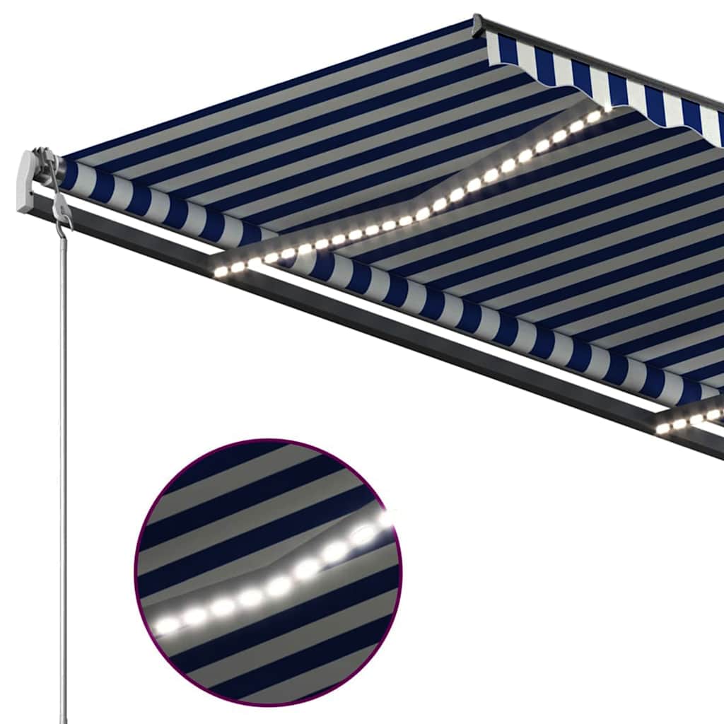 Manual Retractable Awning with LED 3x2,5 m Blue and White