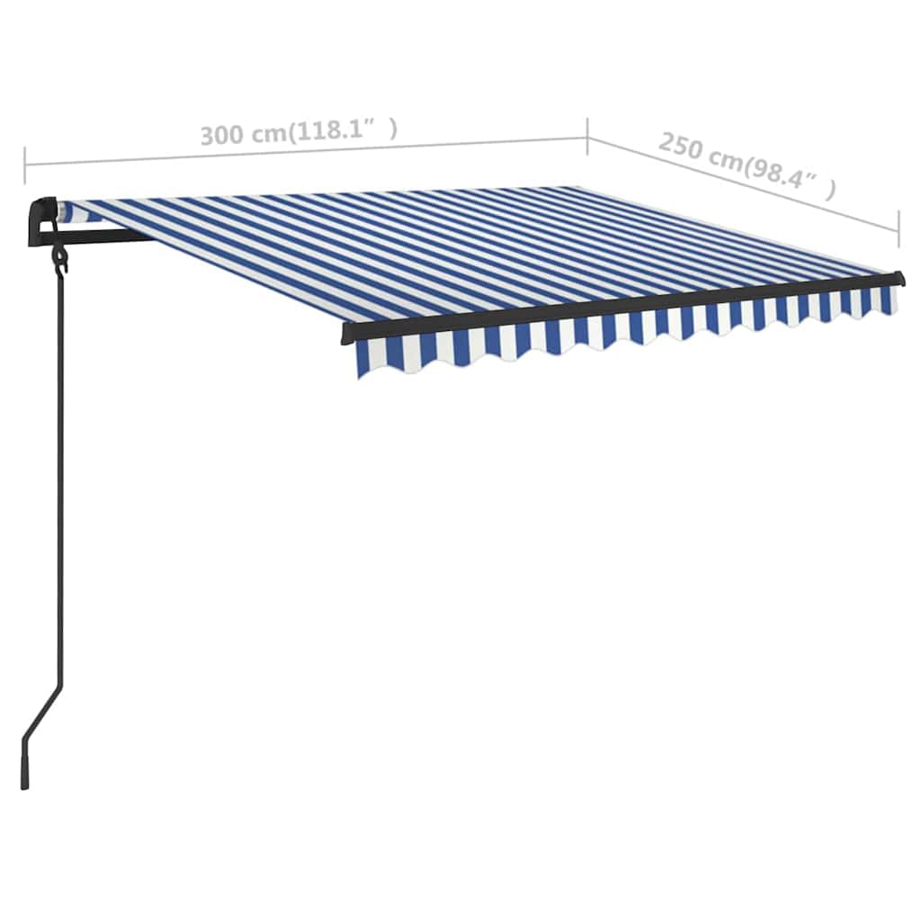 Manual Retractable Awning with LED 3x2,5 m Blue and White