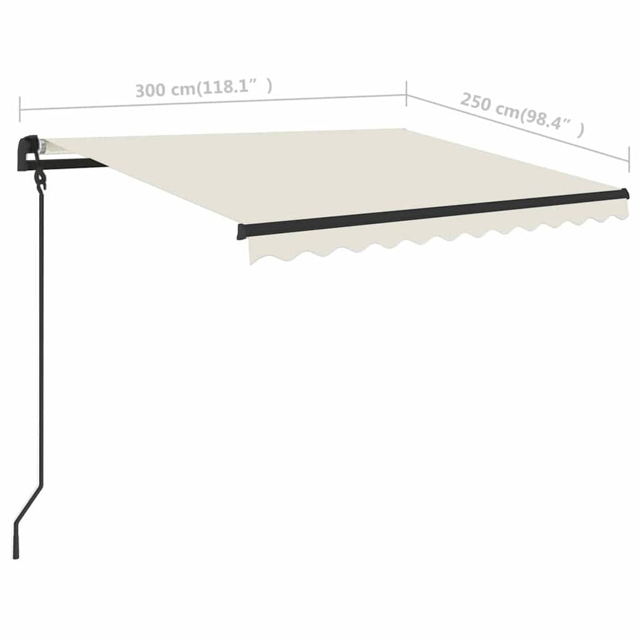 Manual Awning with Solar LED 3 x 2.5 m Cream 100% Polyester