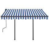 Manual Retractable Awning with Posts 3,5x2,5 m Blue and White