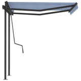 Manual Retractable Awning with Posts 3,5x2,5 m Blue and White - 45-Degree Angle
