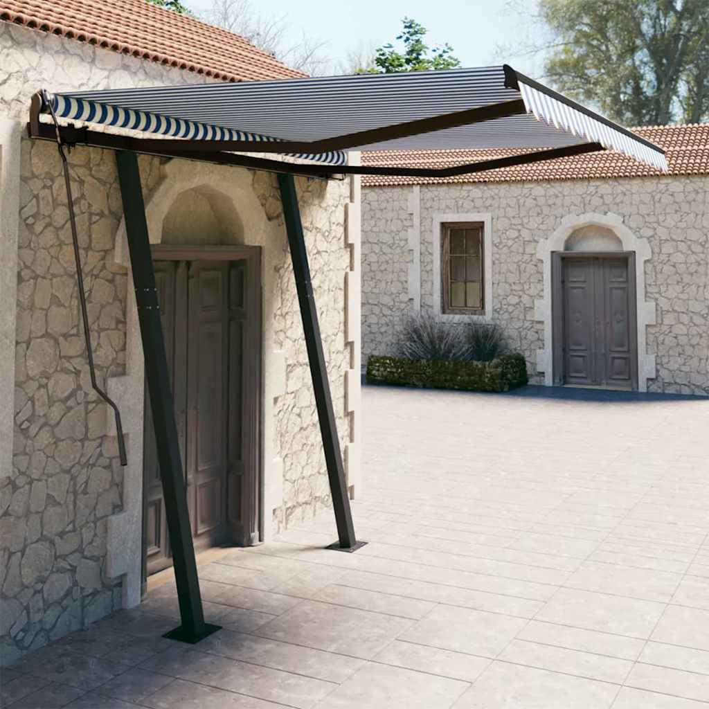 Manual Retractable Awning with Posts 3,5x2,5 m Blue and White
