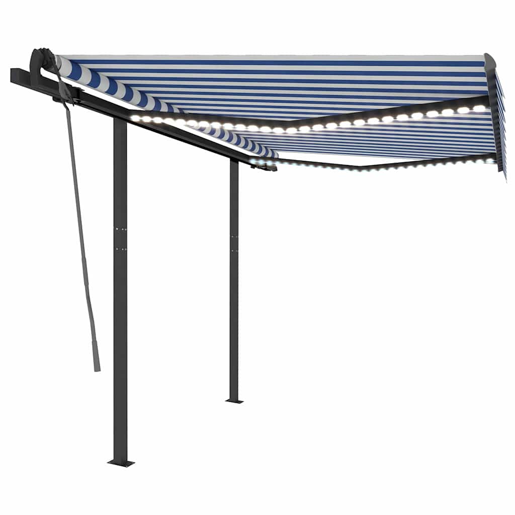 Manual Retractable Awning with LED 3,5x2,5 m Blue and White