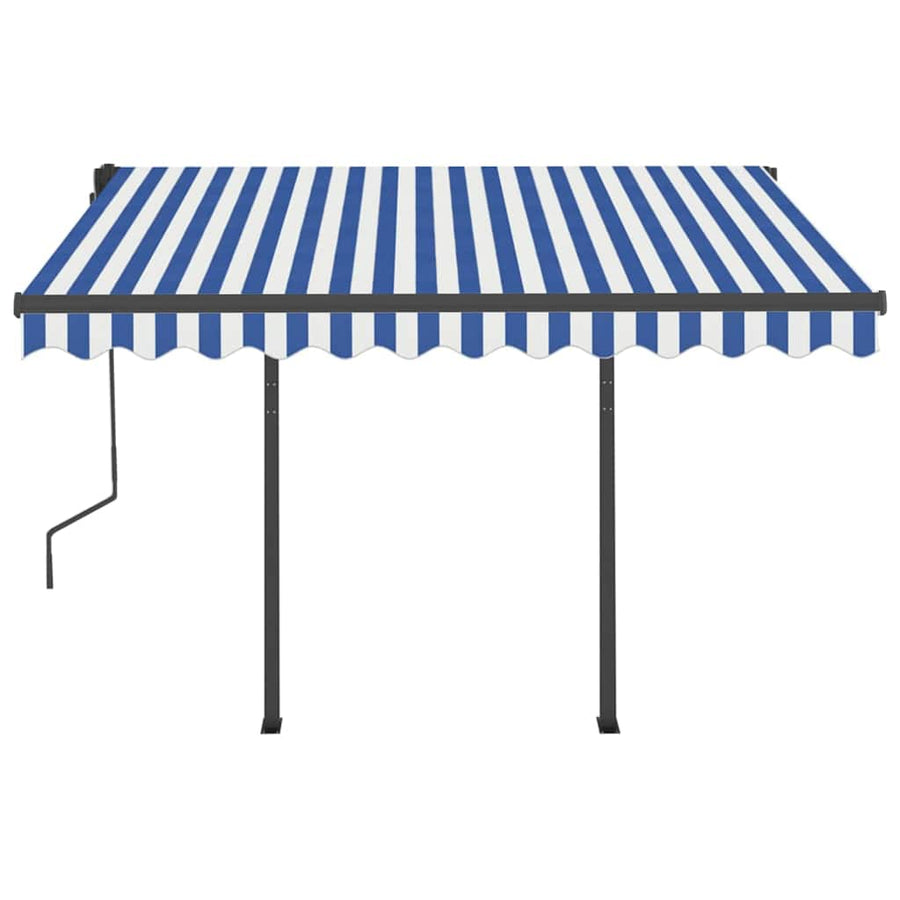 Manual Awning with Solar LED 3.5 x 2.5 m Blue and White Stripe