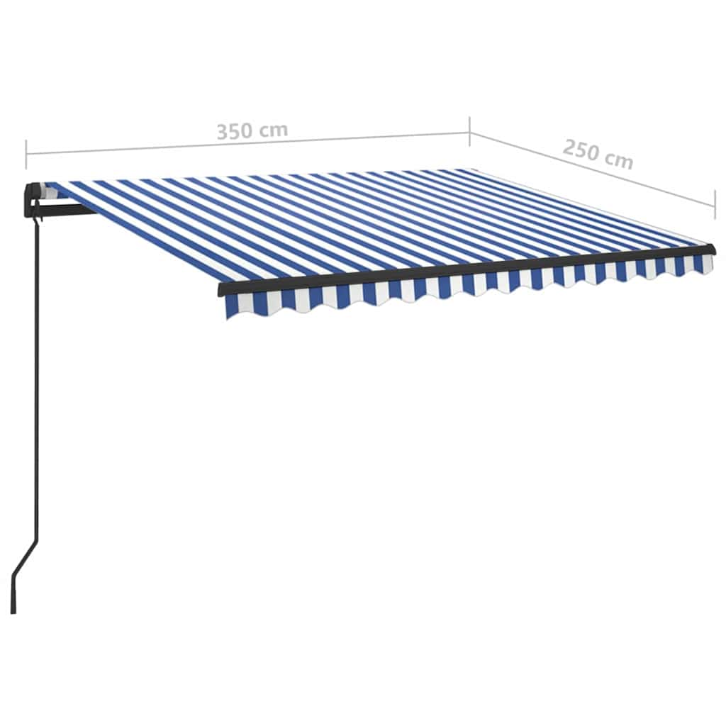 Manual Retractable Awning with LED 3,5x2,5 m Blue and White