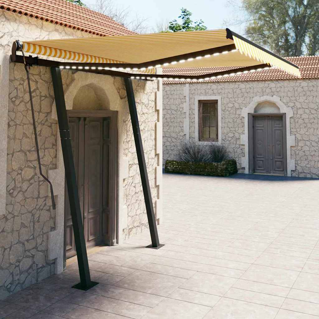Manual Retractable Awning with LED 3,5x2,5 m Yellow and White (313240+313174+315099)