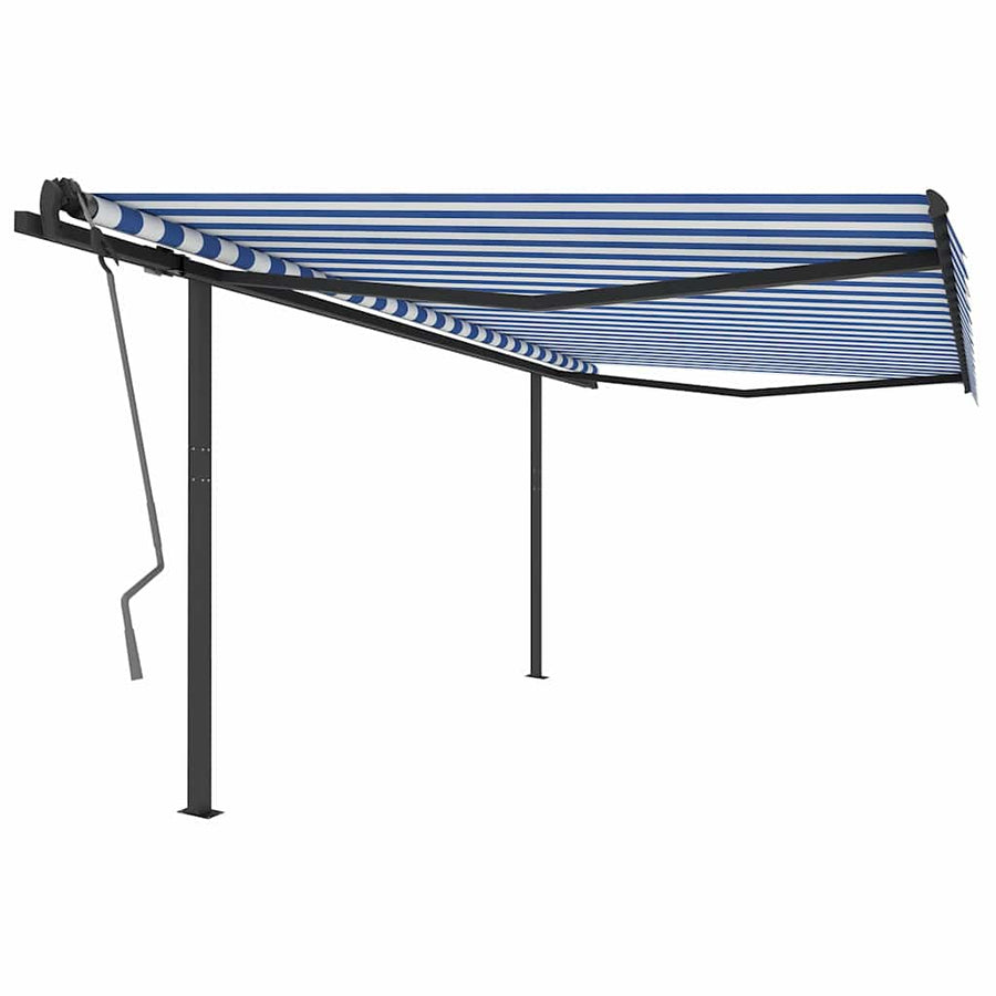 Manual Awning 4 x 3 m Blue and White Stripe 100% Polyester