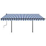 Manual Retractable Awning with Posts 4x3 m Blue and White - Top-Down View