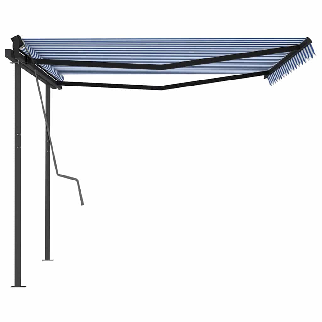 Manual Retractable Awning with Posts 4x3 m Blue and White