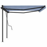 Manual Retractable Awning with Posts 4x3 m Blue and White - 45-Degree Angle