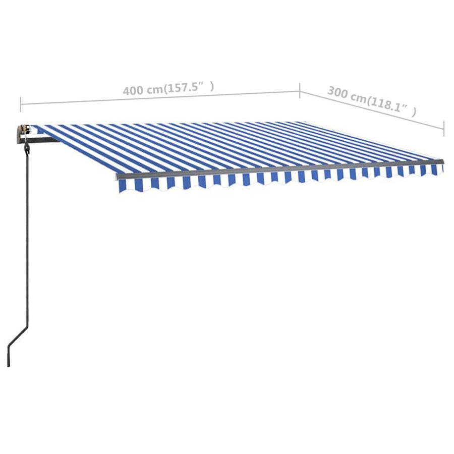 Manual Awning 4 x 3 m Blue and White Stripe 100% Polyester